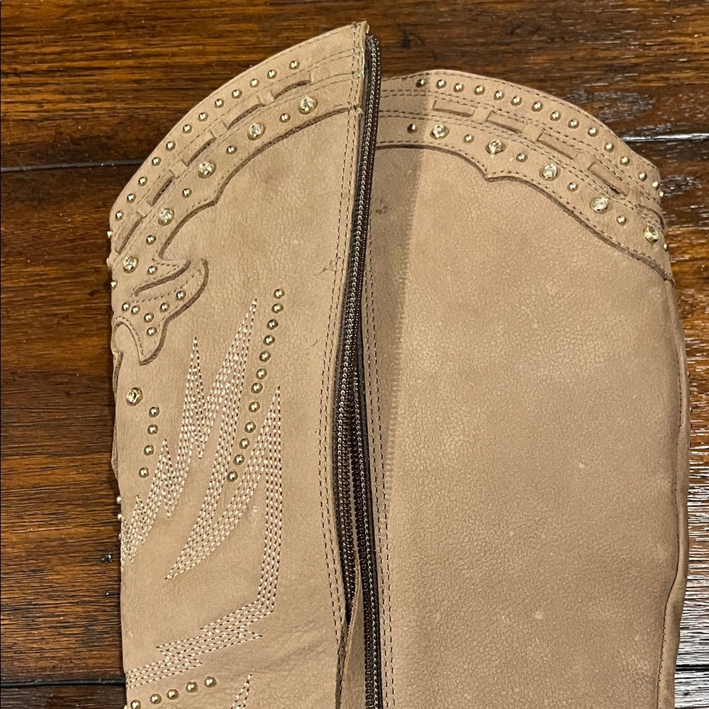 Tan Suede - leather  Embellished Women's Boots from Brazil size 9 - Picture 8 of 13